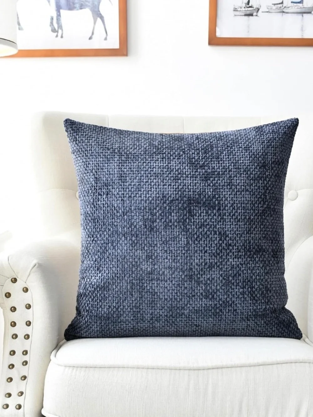 Navy Blue Chenille Throw Pillow Cover 19x19  NWOT